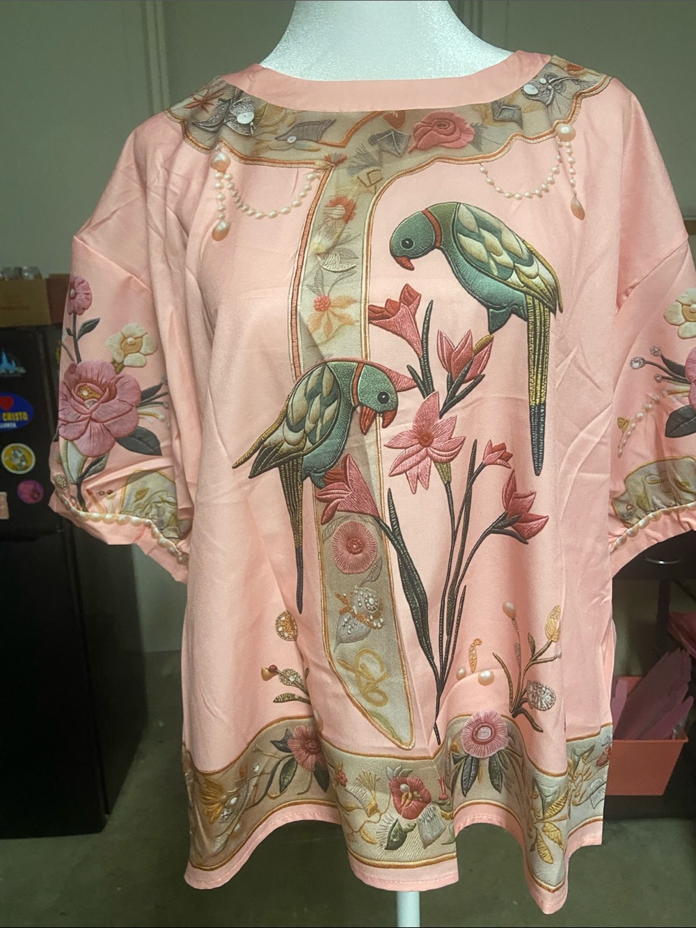 SHEIN Pink Parrot & Floral Print Blouse